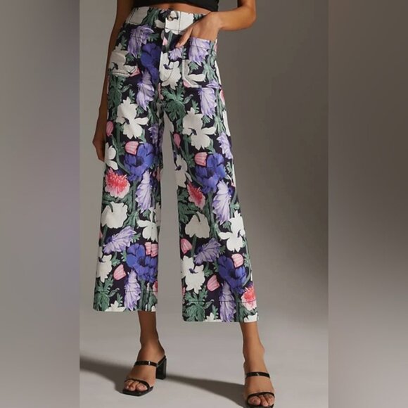 ANTHROPOLOGIE Cecilia Pettersson The Colette Cropped Pants Floral Size 28 - Picture 1 of 14